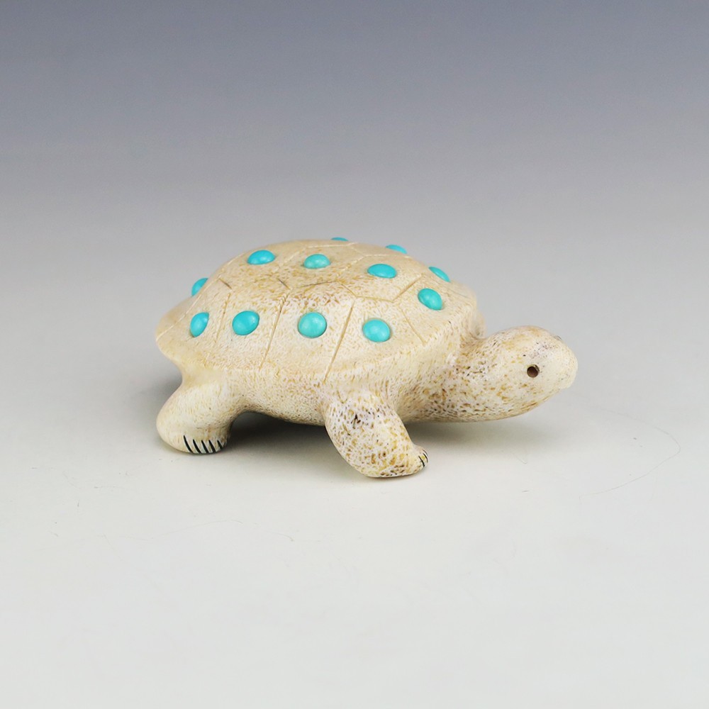 NATIVE AMERICAN ZUNI ANTLER & TURQUOISE TURTLE FETISH BY GABE SICE