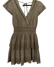 AMERICAN EAGLE Tiered Lace Lined Dress with Tie Back Olive Green Sz XS