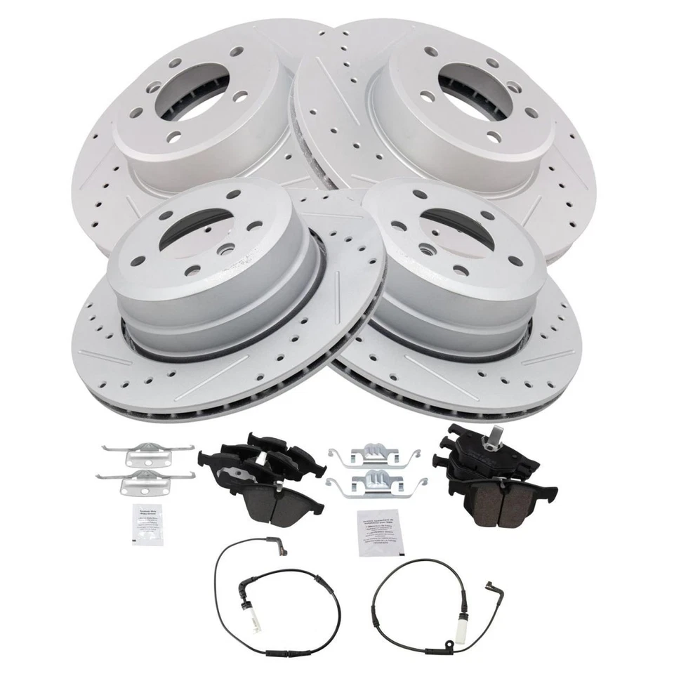 TRQ Performance Brake Rotor Drilled Slotted Zinc & Ceramic Pad Front & Rear Kit Foto 2 de 4