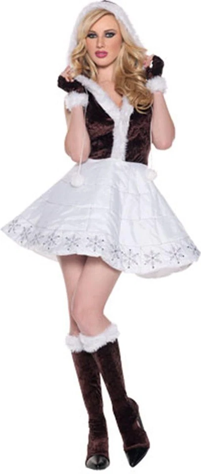 Glace Fausse Fourrure Eskimo Princesse Sequin Mini Robe Costume Adulte Grand - Photo 1/1