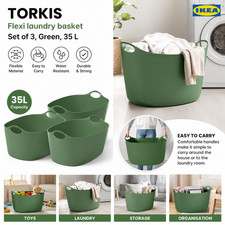 Set of 3 TORKIS Flexi Laundry Basket Green 35L Flexible Storage Washing Tub UK