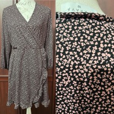 MATALAN 18 Wrap Look Long Sleeved Stretch Dress Black Pink Mix