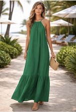 Banana Republic Emerald Green Halter Tiered  Maxi Dress Size 8 Resortwear