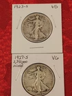 1923-S & 1927-S Better Date Walking Liberty Half Dollars, VG Condition