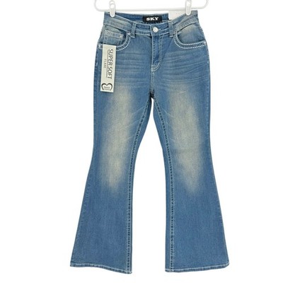 Sky Premium Women's Super Soft Flare Jeans Size 9/10 Rhinestone Embellished NWT