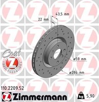 2X Zimmermann Bremsscheibe 110.2209.52 FüR Abarth Alfa Romeo Fiat Lancia