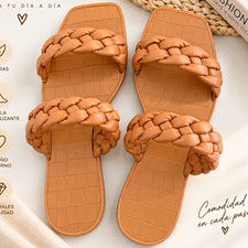 ZBY Women’s Tan Braided Slip-On Slide Sandals Leather Upper Casual US 8