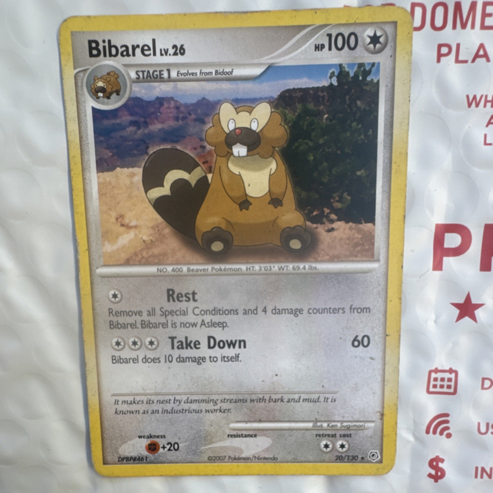Pokémon Bibarel 20/130 Diamond & Pearl Rare Stage 1 HP100 Regular English Card