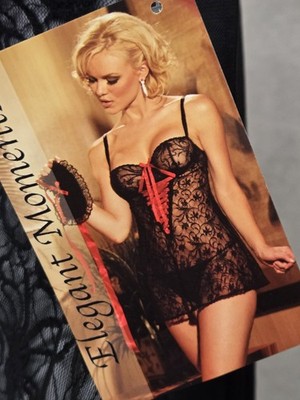 Elegant Moments Lingerie Size Small Black Babydoll Thong Mask Set Sexy Coquette