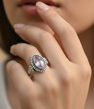 925 Solid Sterling Silver Faceted Pink Topaz Designer Ring