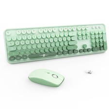 FOPETT Wireless Keyboard and Mouse Combo - 2.4G Full-Sized Cute Colorful Mouse
