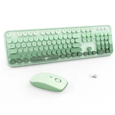 FOPETT Wireless Keyboard and Mouse Combo - 2.4G Full-Sized Cute Colorful Mouse 