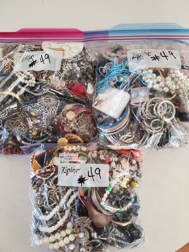 Lot 49 Misc Vtg Costume Jewelry Wearable Repairable Craft Mixed Materials 15 lbs