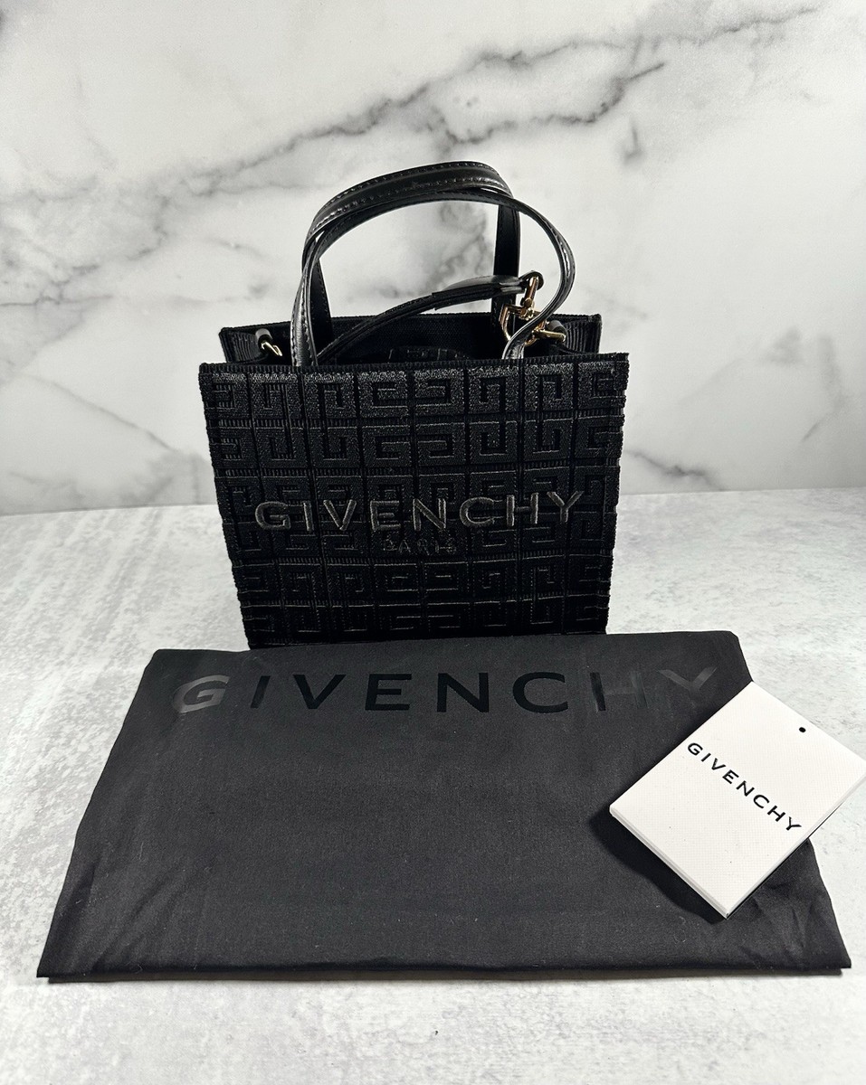 Givenchy G-Tote Mini 4G Jacquard Tote Black Leather Trim Crossbody