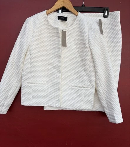 J Crew Portfolio Jacket Pencil Skirt Suit 8 NWT White Matelasse Blazer Set 2 PC
