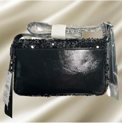 Nicole Miller Black Sequin Shiny Strap Shoulder Bag Purse Logo Formal Dressy New - Picture 2 of 11