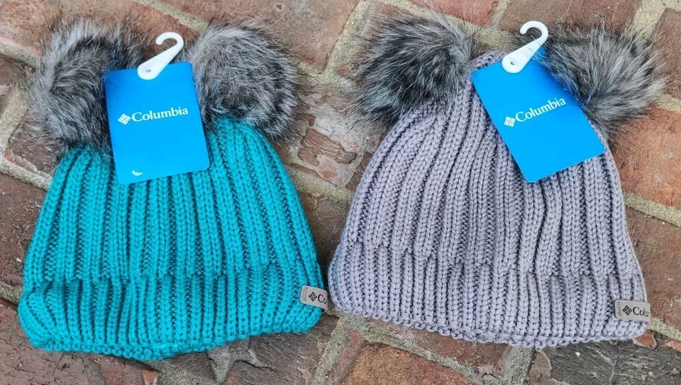 Lot Of 2 Columbia Youth Snow Problem™ II 2 Beanie Teal Gray Double Pom NWT OSFA - Image 2 of 4