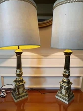 Mid-Century Corinthian Empire Table Lamps - Hollywood Regency Pair