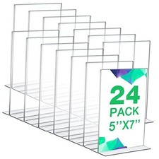 24 Pack Acrylic Sign Holder Plastic Standing Frame Clear Table Menu 5 x 7 Inch