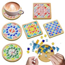 6 Sets DlY Mosaic Tiles for Crafts,Mixed Color Glass Mosaic Kits with Wooden ...
