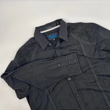 Roar Signature Mens Black Embroidered Stitch Long Sleeve Button Down Shirt XL