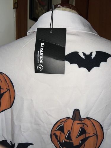 Garamode Men’s Size S Bat Jack’o Lantern Goth Rockabilly Hallowed Button Shirt - Picture 8 of 13
