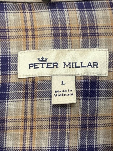 Camicia PETER MILLAR corona con bottoni vestibilità regolare a quadri uomo GRANDE blu marrone chiaro L/S - Foto 3 di 3