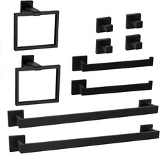 Matte Black 10-Piece Bathroom Hardware Set - Towel Bar, Hooks More