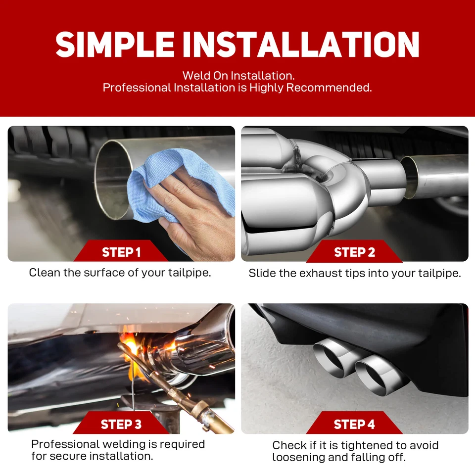 For Dodge Challenger 2008-2023 Dual 2.5" Inlet 3.5" Outlet 9.5" Quad Exhaust Tip - Image 4 of 4