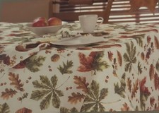 Autumn Fall Maple Leaf Leaves Ivory Brown Fabric Tablecloth 60x102 Inch