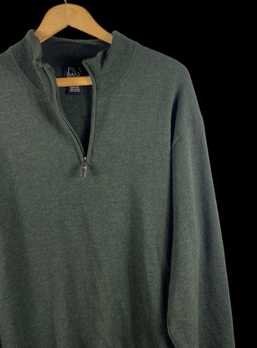Jos A Banks Pullover Gr. XL Herren 100% italienische Merinowolle grün 1/4 Zip Pulli