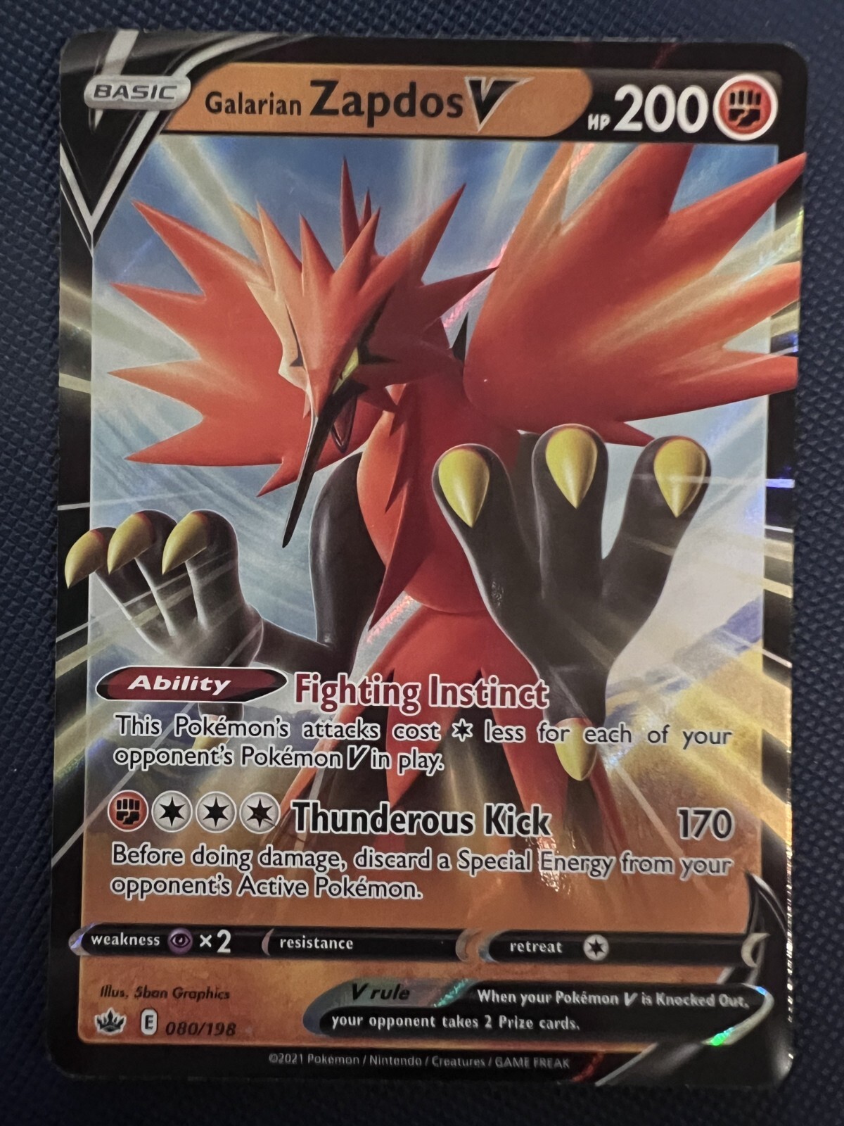 Galarian Zapdos V 080/198 Holo Ultra Rare Pokemon Card NM