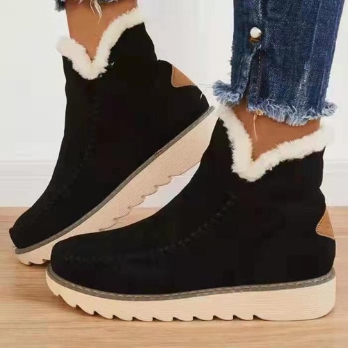 Womens Winter Warm Fur Lined Slip On Non-Slip Ladies Ankle Snow Boots Size - Picture 13 of 18