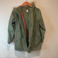 Gap Kids Army Green Faux Fur Lined Hood Utility Jacket