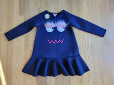HALABALOO Grils Front Applique Ruffled Navy Dress - BNWT
