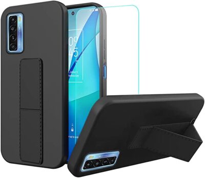 For TCL 20L+ 20 Plus TPU Case Telescopic Kickstand+Glass Screen Protector Cover