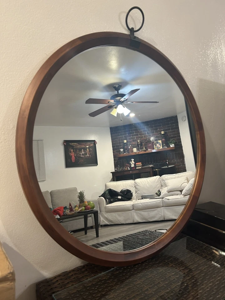 Round Wood Mirror 30 Inch, Wall-Mounted Circle Mirror - Image 2 of 4