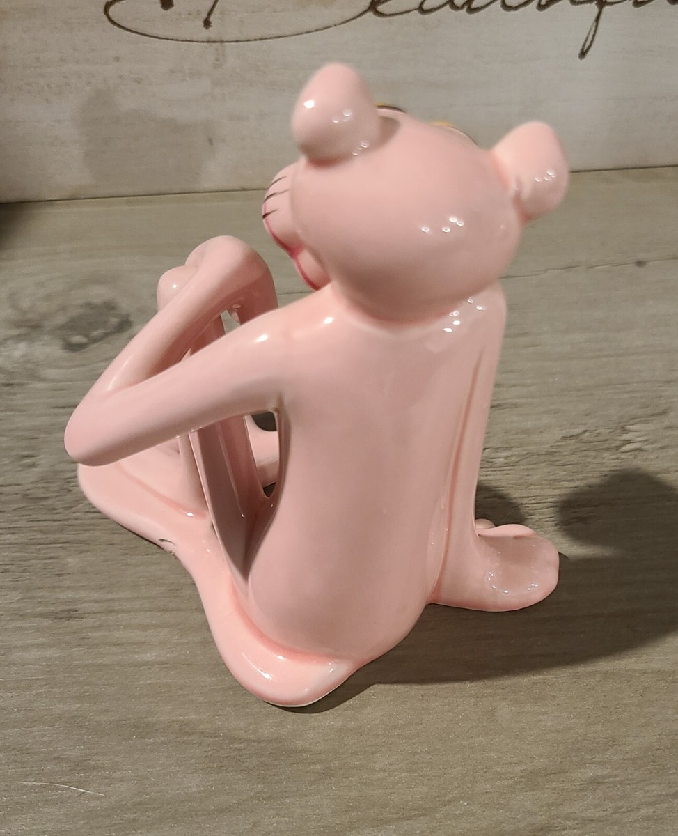 Vintage Pink Panther Ceramic Figurine Sitting 1982 Japan 4x3.5