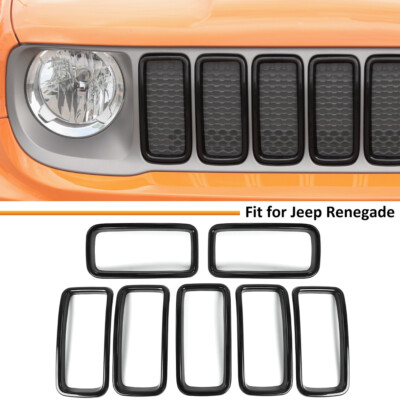 7x Grille Inserts Bumper Decor Cover Trim Kit for 2019-2024 Jeep Renegade Black