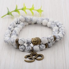 Fashion White 8MM Natural Stone Yoga Energy Women Men Bracelets Charm Jewelry