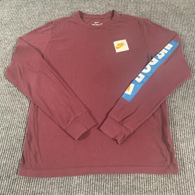 Nike T Shirt Mens Medium M Red Pullover Long Sleeve Hit Swoosh