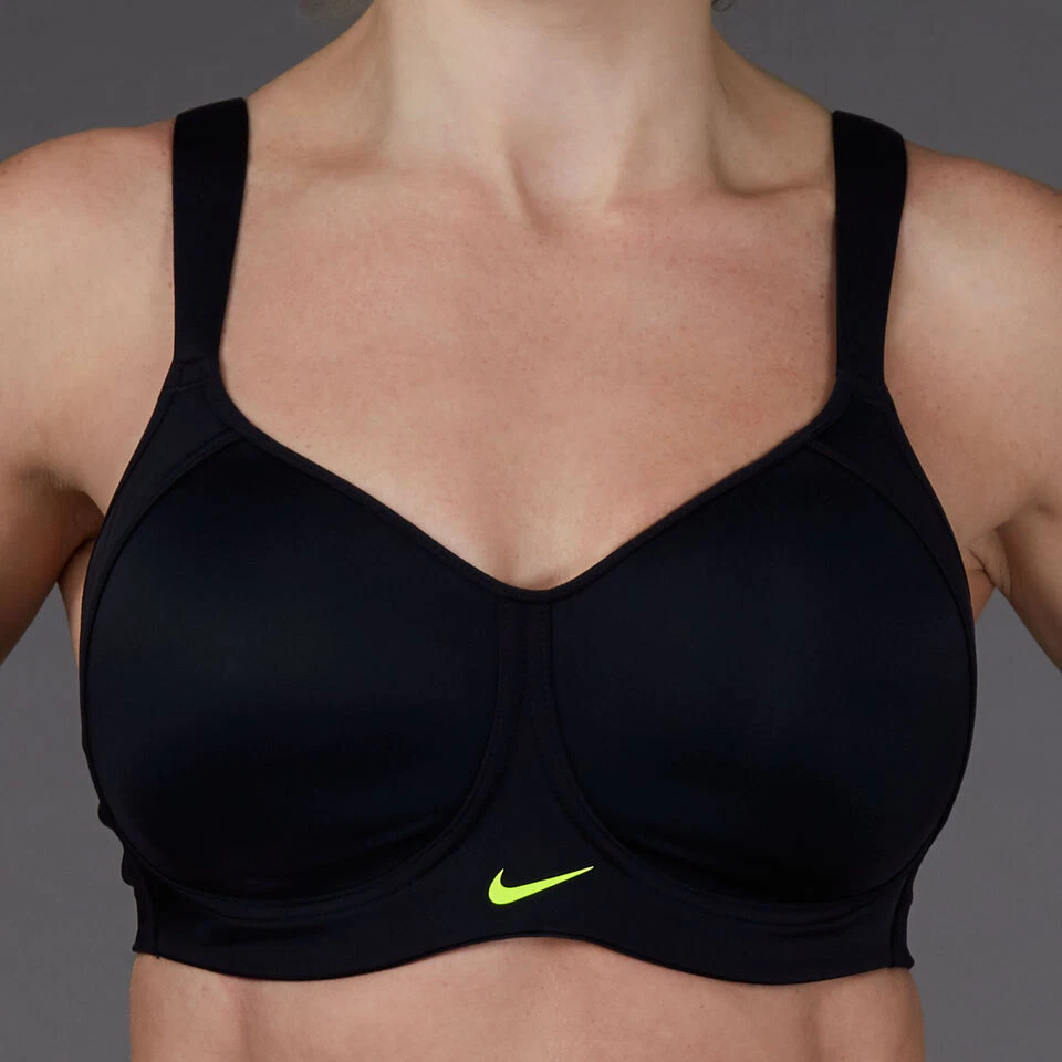 NEW NIKE [36E] Women's PRO HERO HIGH SUPPORT Sports Bra-Black/Volt