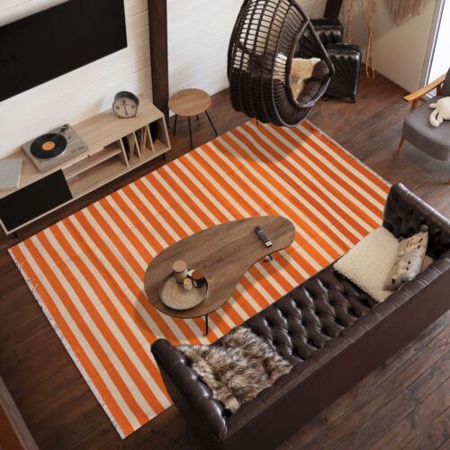 Handwoven 6.6x9 Ft Low Pile Reversible Woolen Rug For Living Room Bedroom Office - Picture 1 of 9
