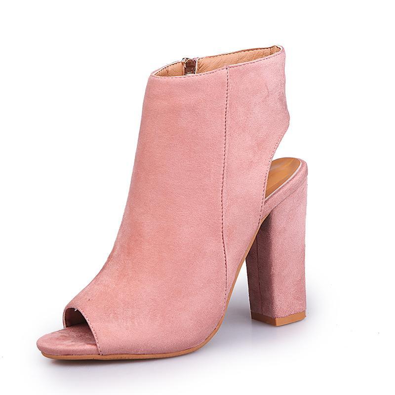 Women's Peep Toe Slingback Block Heel Party Sandals with Zipper Detail