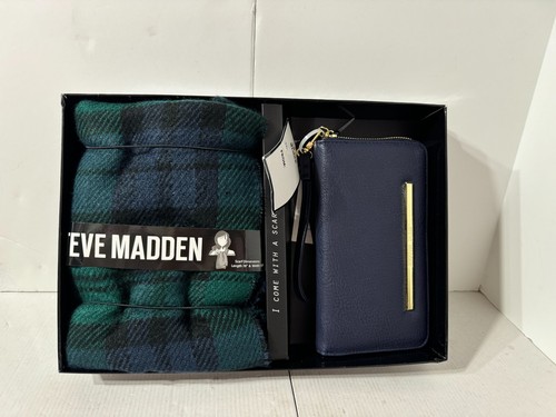 Steve Madden Scarf Wallet Set Blue and Pattern Gift Set w/ Box - Picture 2 of 7