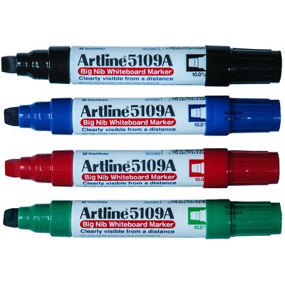 Artline 5109A Big Nib Whiteboard Marker,  10.0mm Chisel Tip, 4-Color Set, 47456