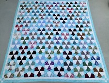 Vintage Handmade Patchwork Quilt Pinwheel Blue Multicolored 72"x73"