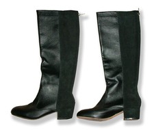 Gorgeous Black Suede and Leather Knee High Boots w/Covered Heel-10B-Fits 9-10 