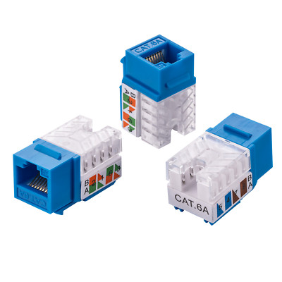 CAT6A Keystone Ethernet Wall Jack Punch Down 45° Angled UTP 45-Degree Blue lot
