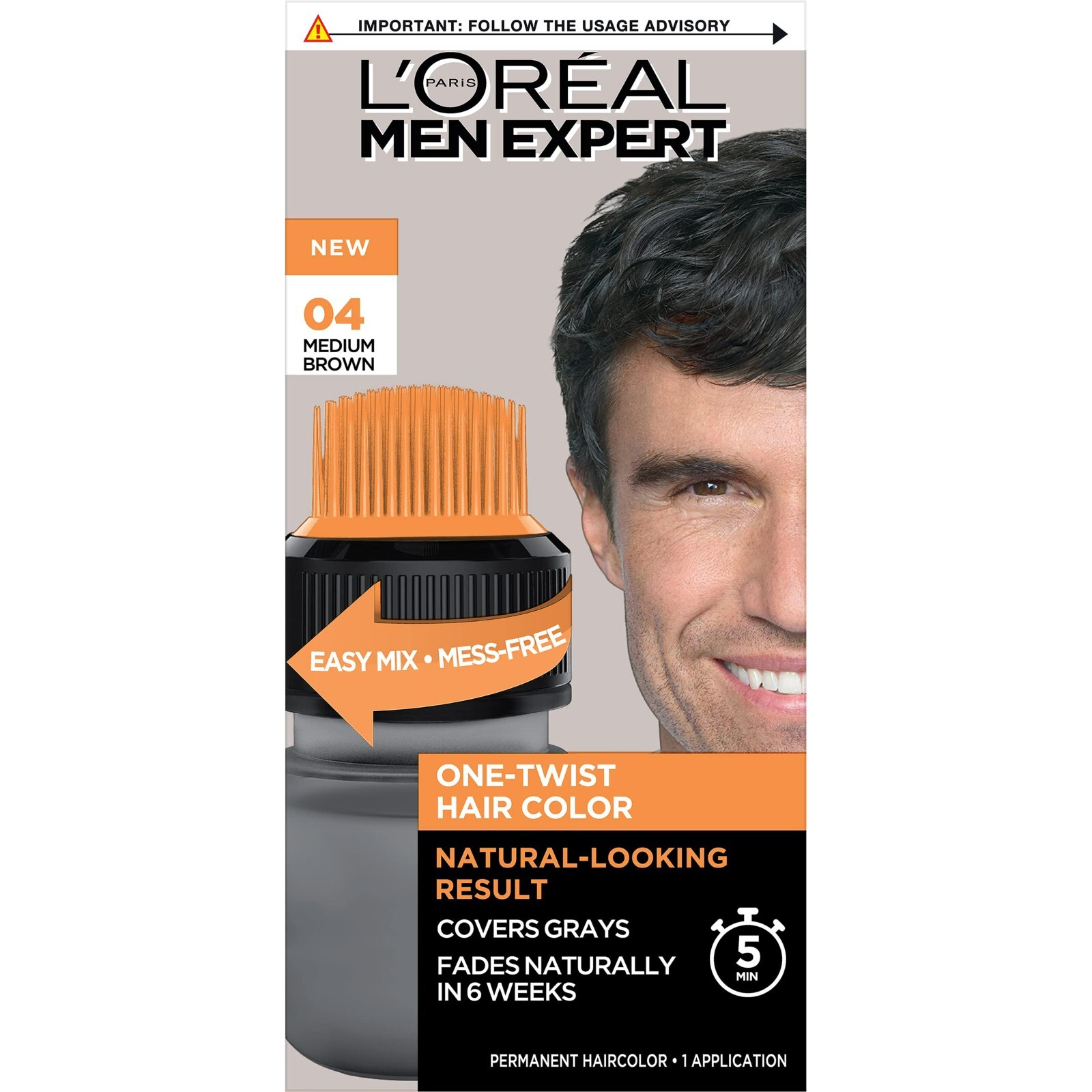 2 L'Oreal Men Expert One-Twist Hair Color Permanent Dye Medium Brown 04